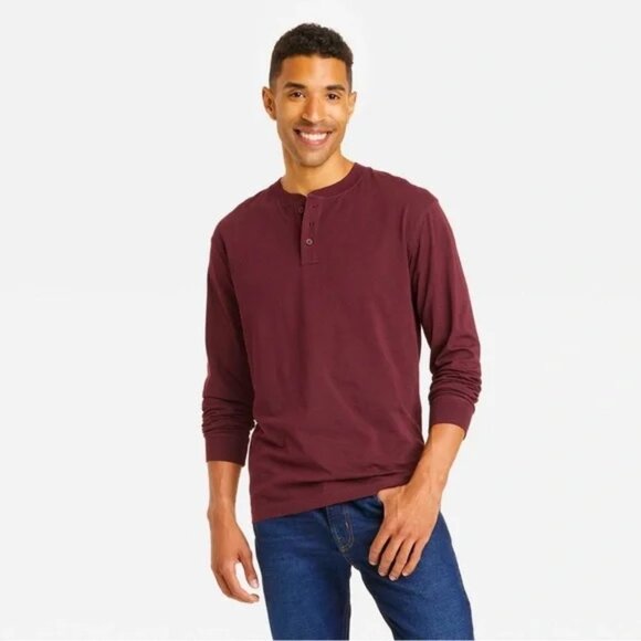 Men's Long Sleeve Henley Shirt Goodfellow & Co™ Vineyard Grape - Picture 1 of 1